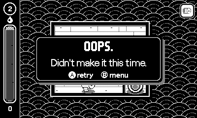 Game over panel reading OOPS. Didn't make it this time.